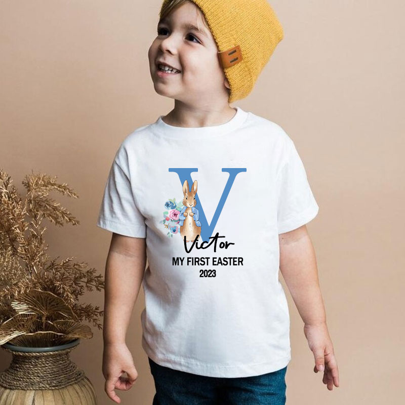 Personalized Custom Bunny Easter Gift Boy Girl Kid Shirt