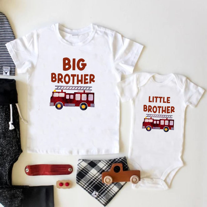 Fire Truck Big Brother Little Brother Outfit, Baby Onesie&Kids Shirt