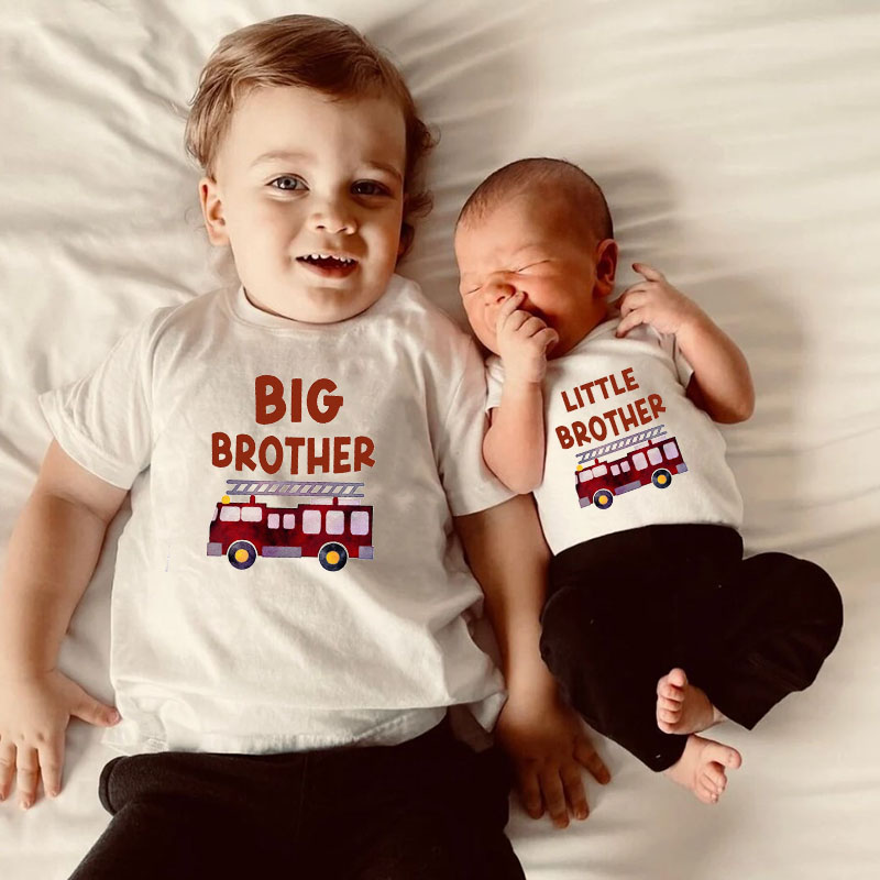 Fire Truck Big Brother Little Brother Outfit, Baby Onesie&Kids Shirt