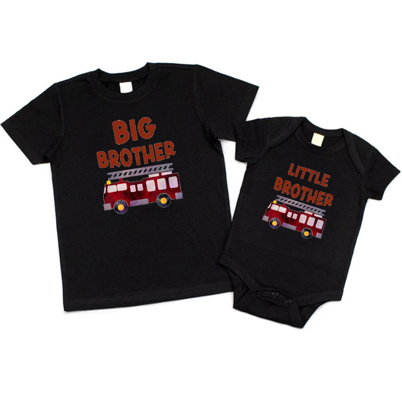 Fire Truck Big Brother Little Brother Outfit, Baby Onesie&Kids Shirt