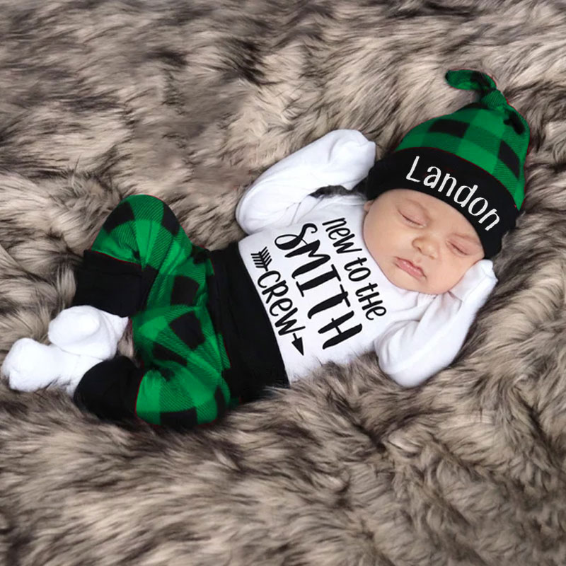 Personalized New to the Crew Red Plaid Outfit 3PCS Set Outfit