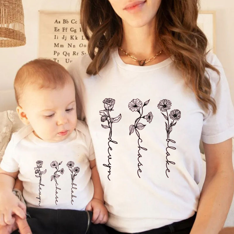 [Baby Bodysuit]Custom Birth Month Birth Flower Matching Bodysuit
