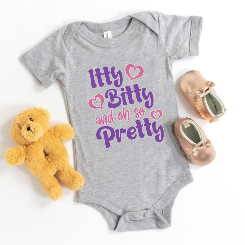 Newborn Funny Sayings"Ltty Bitty And Oh So Pretty" Baby Girl Onesie