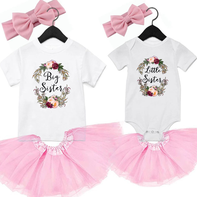 Wreath Big Sister&Lil Sister Matching Baby Onesie&Kids Shirt