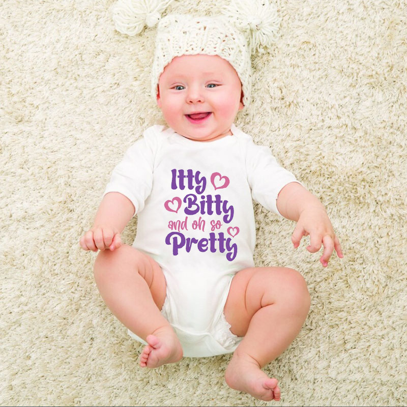 Newborn Funny Sayings"Ltty Bitty And Oh So Pretty" Baby Girl Onesie