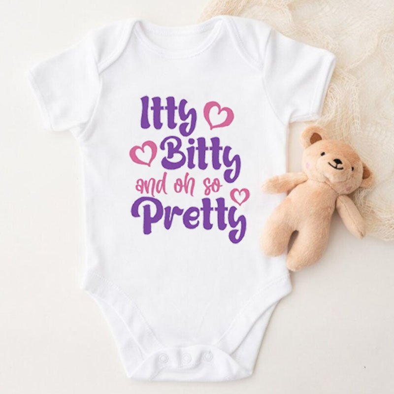 Newborn Funny Sayings"Ltty Bitty And Oh So Pretty" Baby Girl Onesie