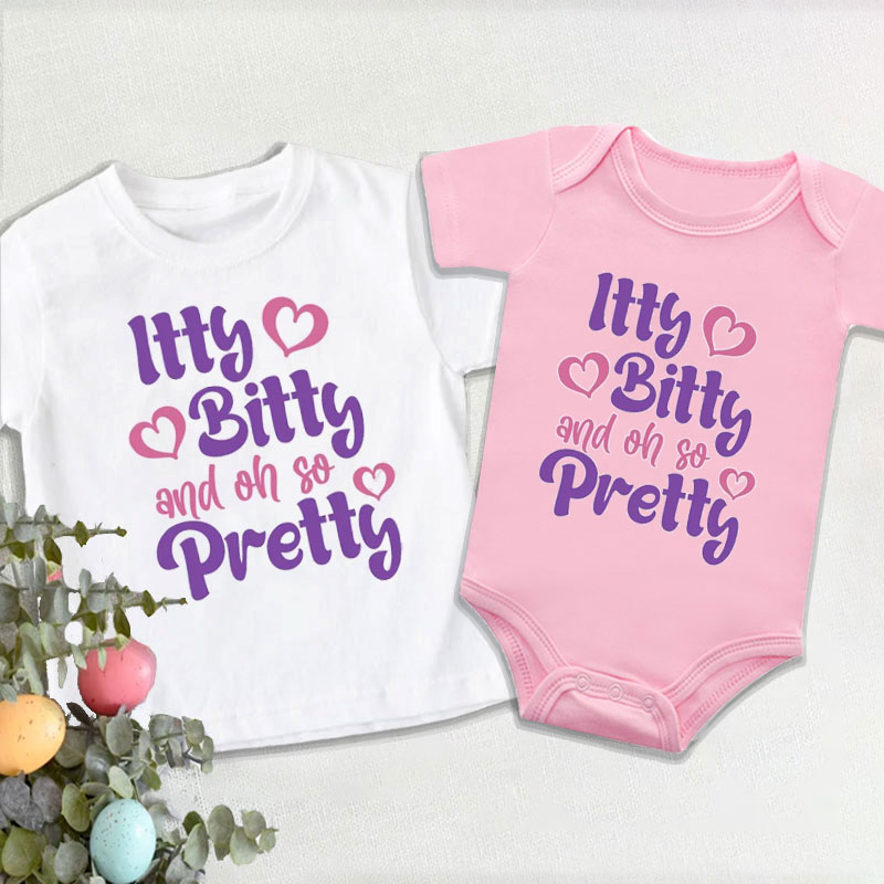 Newborn Funny Sayings"Ltty Bitty And Oh So Pretty" Baby Girl Onesie