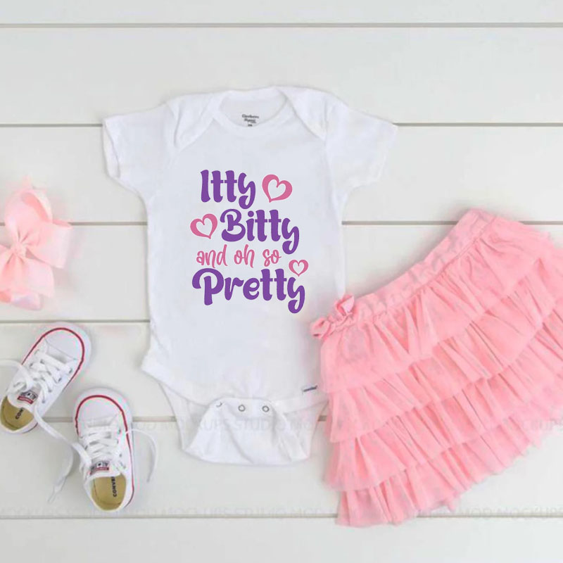 Newborn Funny Sayings"Ltty Bitty And Oh So Pretty" Baby Girl Onesie