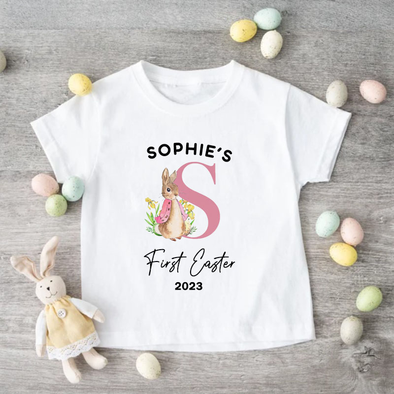 Personalized Custom First Easter Bunny Gift Boy Girl Kid Shirt