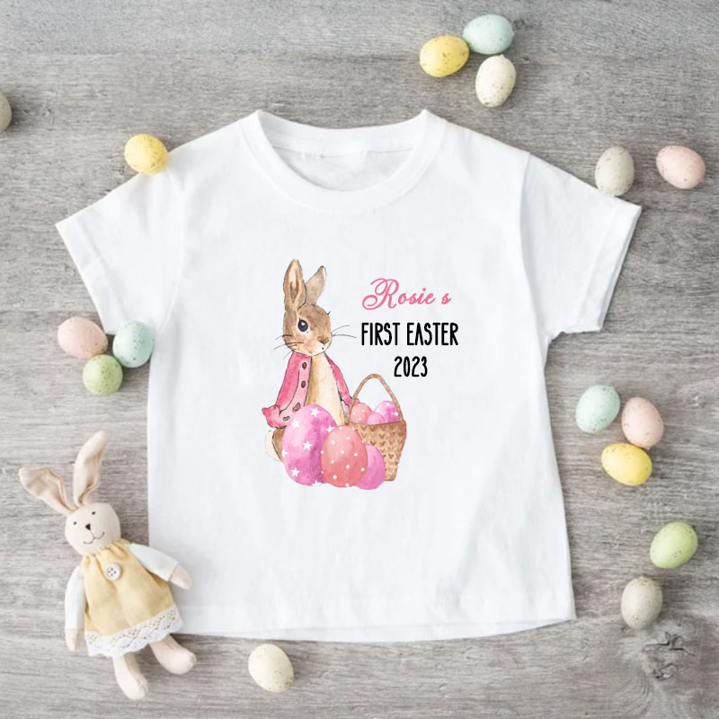 Personalized Custom First Easter Rabbit Eggs Boy Girl Kid Shirt
