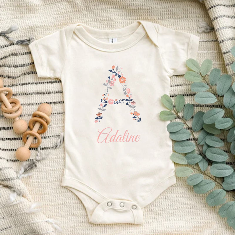 Personalized Baby Girl Flowers Baby Onesie And Kids Shirt