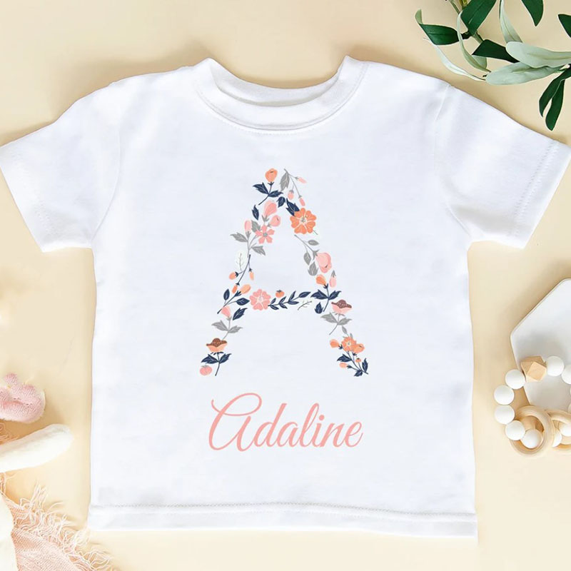 Personalized Baby Girl Flowers Baby Onesie And Kids Shirt