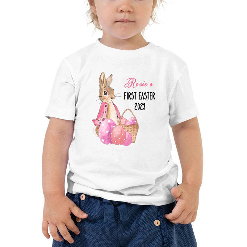 Personalized Custom First Easter Rabbit Eggs Boy Girl Kid Shirt