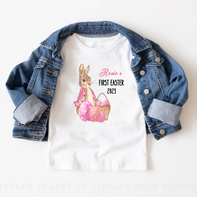 Personalized Custom First Easter Rabbit Eggs Boy Girl Kid Shirt
