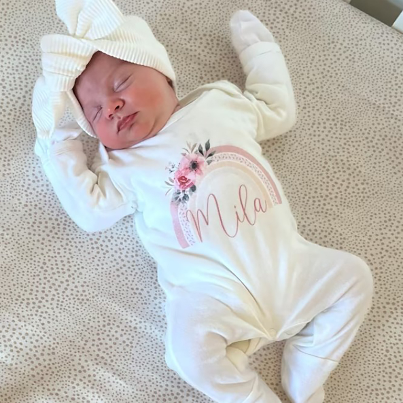 Personalised Baby Girls Sleepsuit Rainbow Onesie