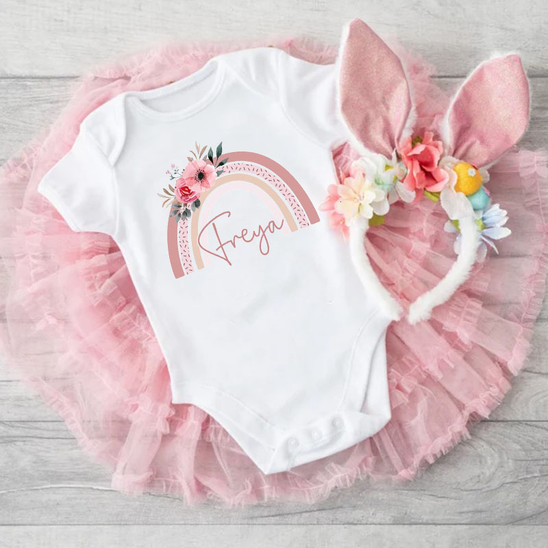 Personalised Baby Girls Sleepsuit Rainbow Onesie
