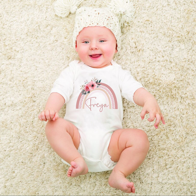 Personalised Baby Girls Sleepsuit Rainbow Onesie