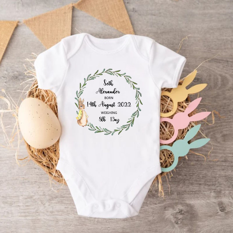 Customalized Name Flower Wreath Easter Onesie Easter Gift
