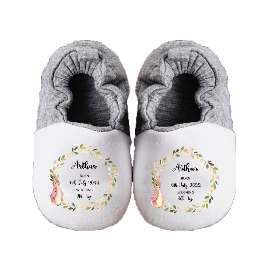 Personalized Custom Name Flower Wreath Baby Booties