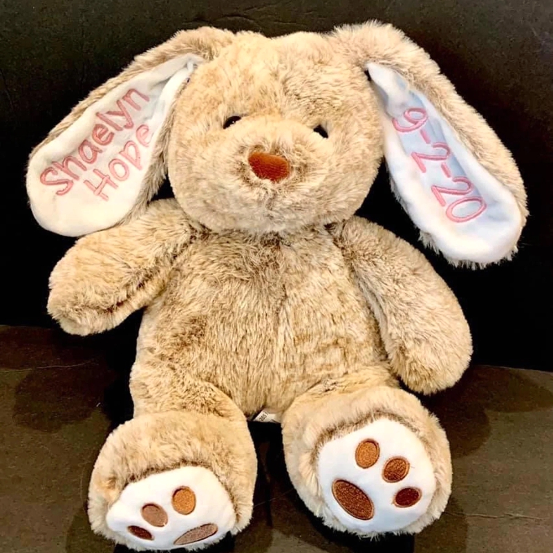Personalized Embroidered Bunny, Custom Plush Animal, Name on Ear