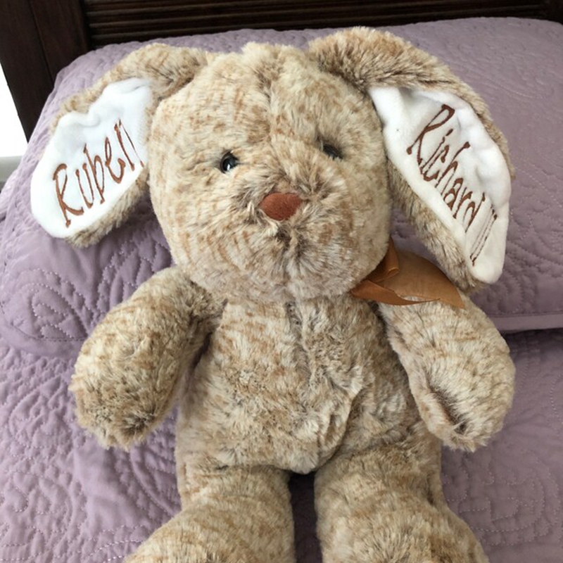 Personalized Embroidered Bunny, Custom Plush Animal, Name on Ear