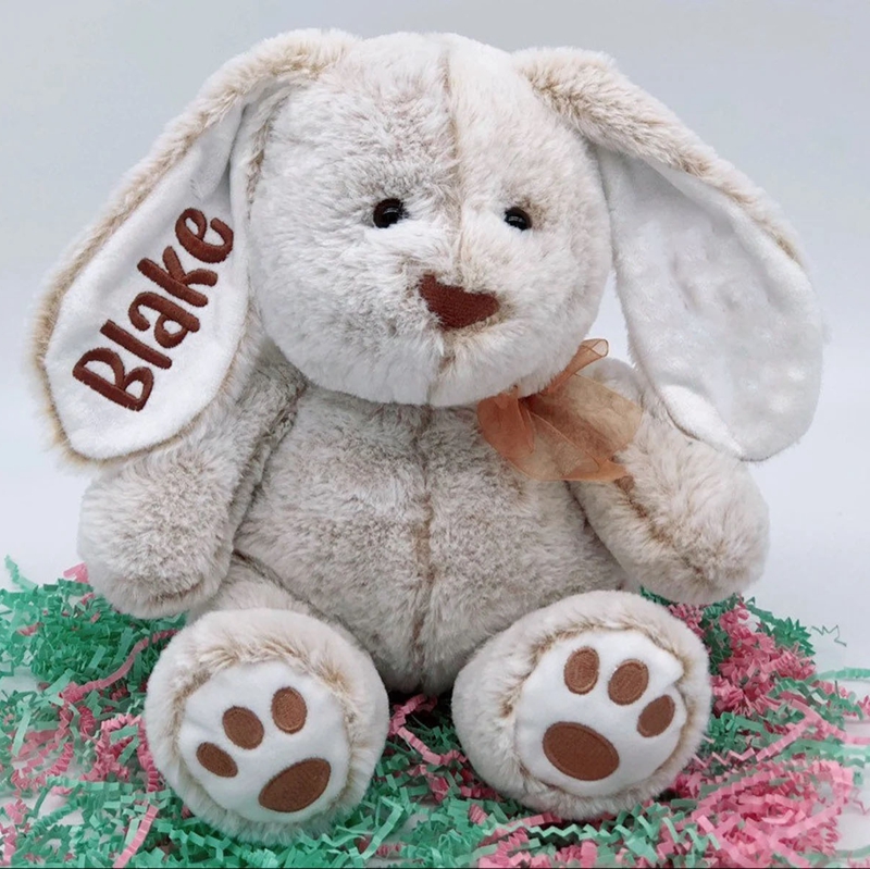 Personalized Embroidered Bunny, Custom Plush Animal, Name on Ear