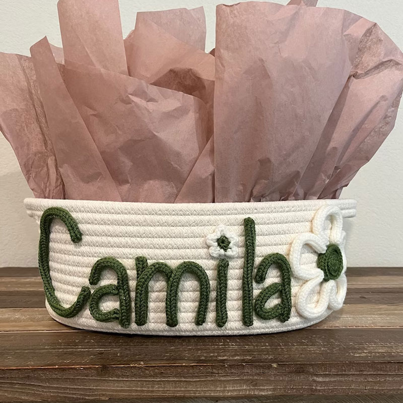 Baby Gift Customized Rope Basket Daisy Name Basket
