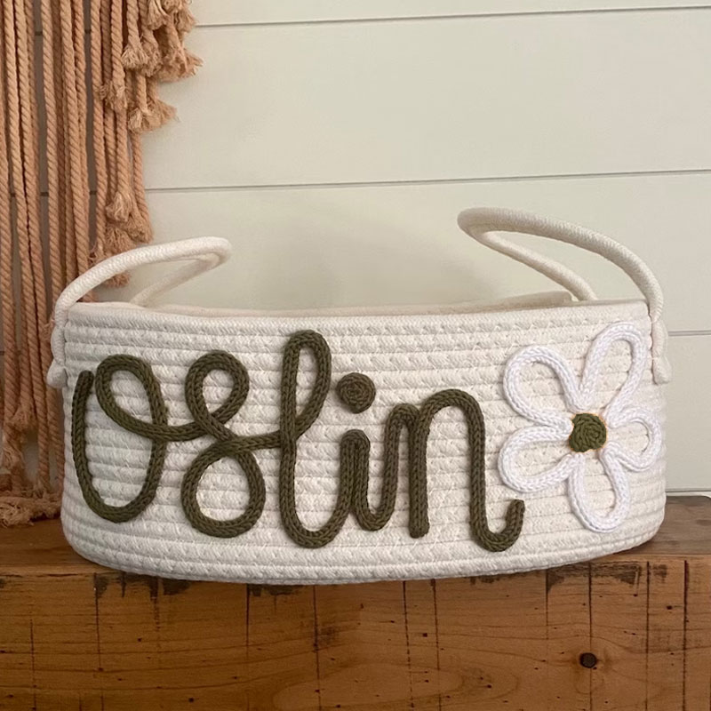 Baby Gift Customized Rope Basket Daisy Name Basket