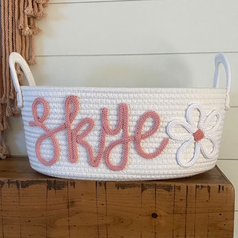 Baby Gift Customized Rope Basket Daisy Name Basket