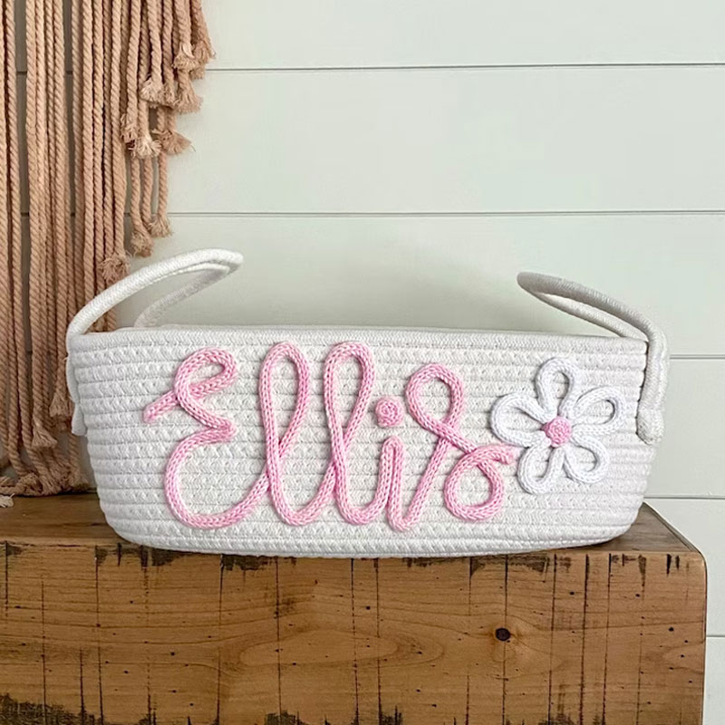 Baby Gift Customized Rope Basket Daisy Name Basket