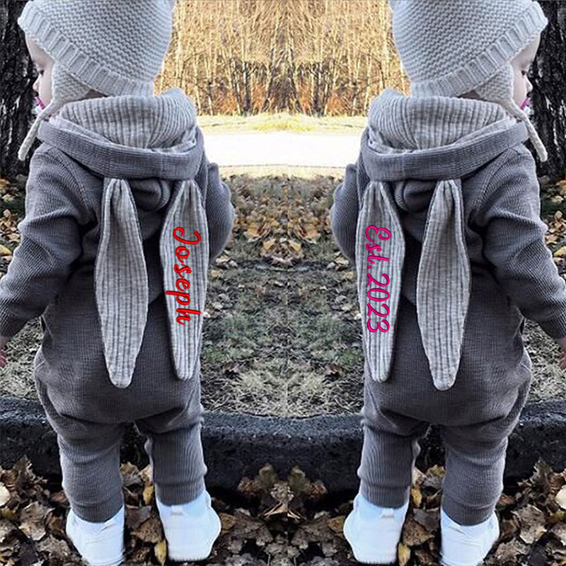 Custom Embroidered Bunny Romper with Name on the Ear