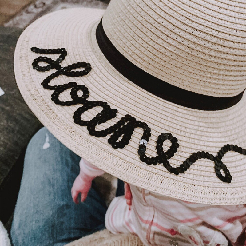 Custom Named Toddler Sun Hat, Baby Straw Sunhat