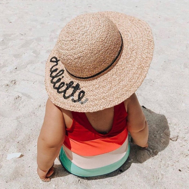 Custom Named Toddler Sun Hat, Baby Straw Sunhat