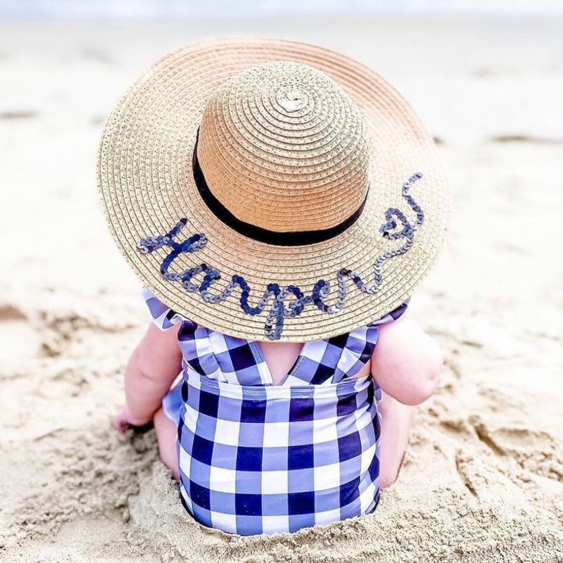 Custom Named Toddler Sun Hat, Baby Straw Sunhat