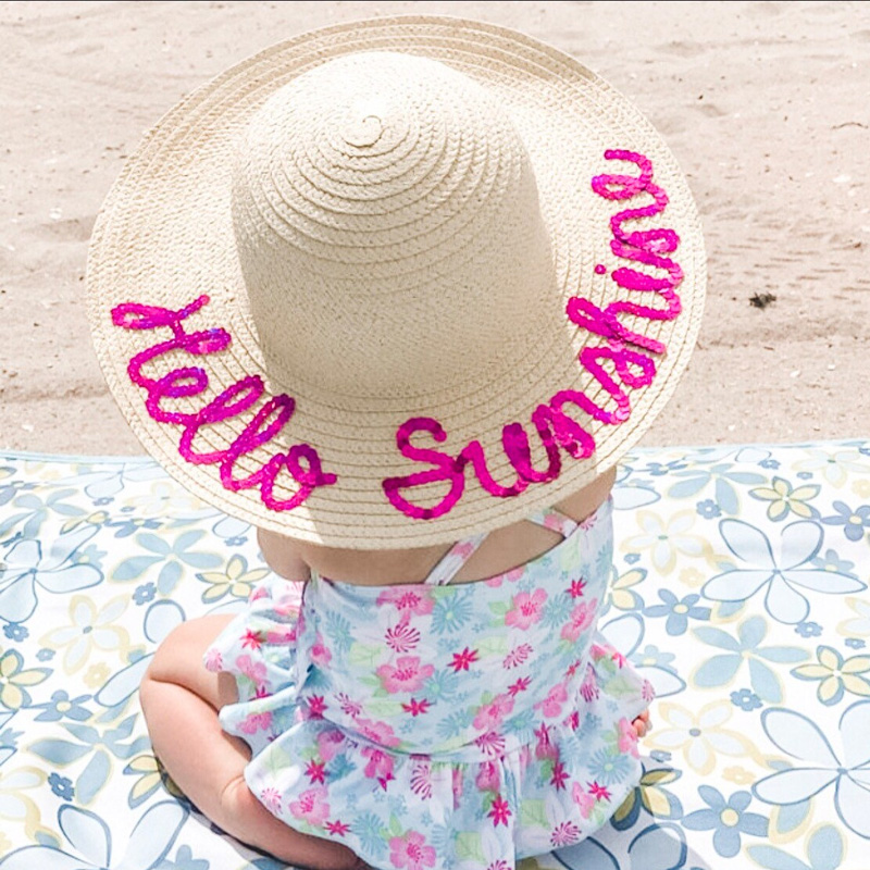 Custom Named Toddler Sun Hat, Baby Straw Sunhat