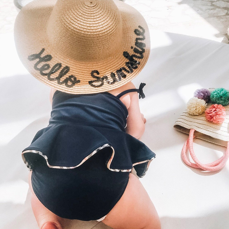 Custom Named Toddler Sun Hat, Baby Straw Sunhat