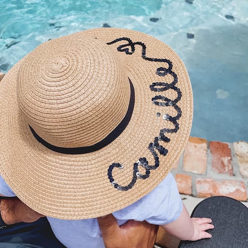 Custom Named Toddler Sun Hat, Baby Straw Sunhat