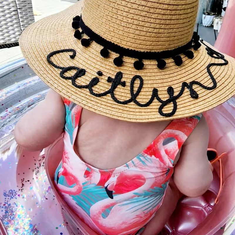 Custom Named Toddler Sun Hat, Baby Straw Sunhat