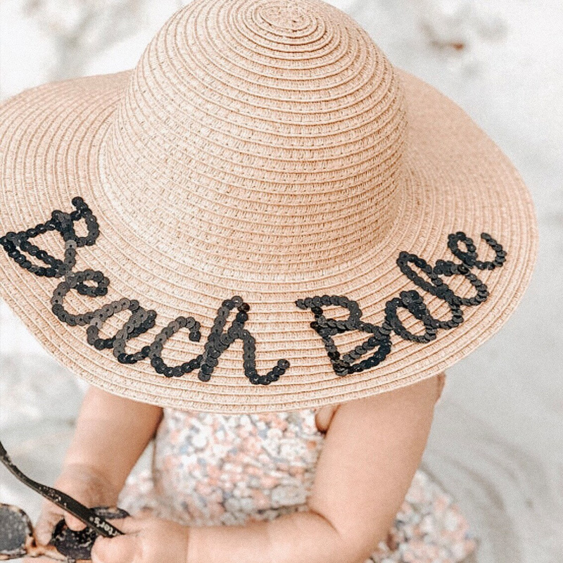 Custom Named Toddler Sun Hat, Baby Straw Sunhat