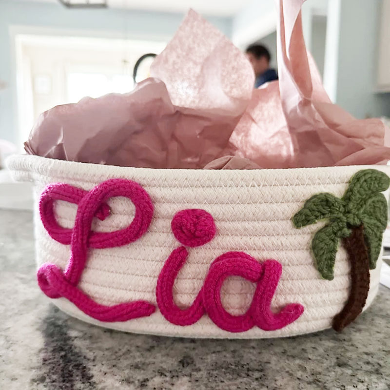 Customized Rope Basket Baby Shower Gift Baby Name With Rainbow