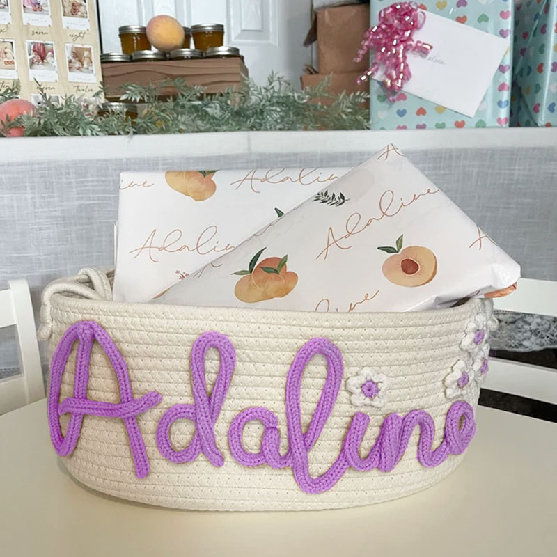 Customized Rope Basket Baby Shower Gift Baby Name With Rainbow
