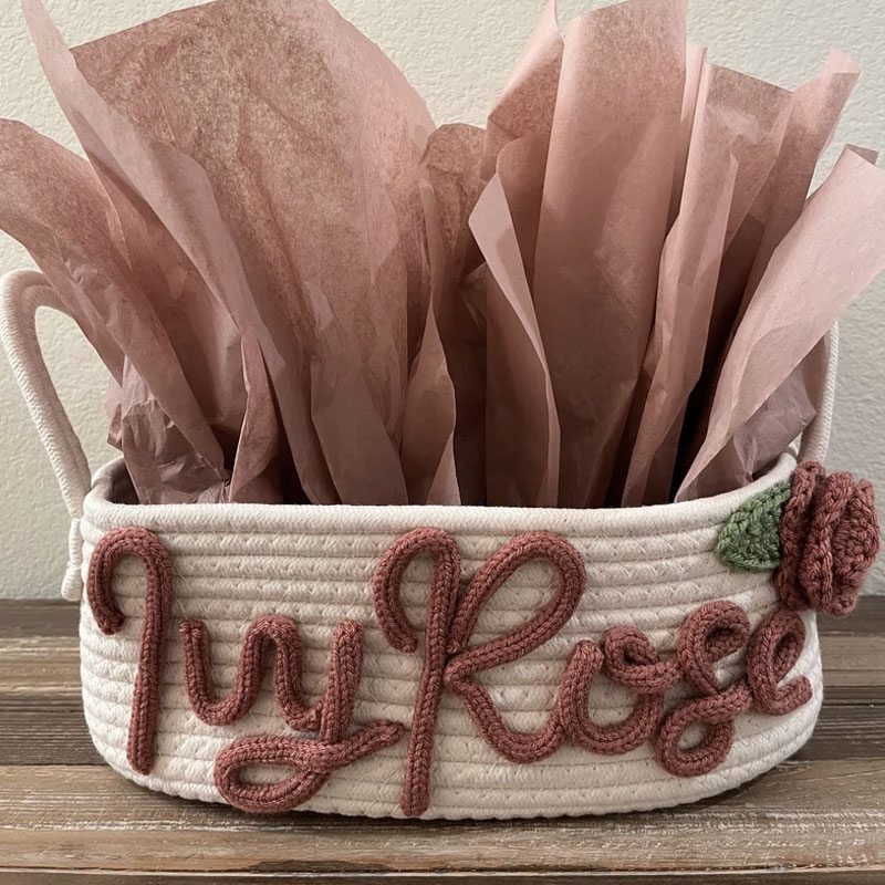 Customized Rope Basket Baby Shower Gift Baby Name With Rainbow
