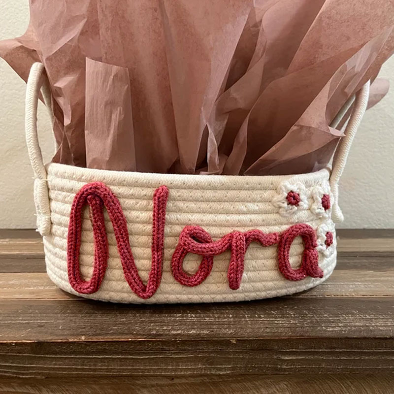 Customized Rope Basket Baby Shower Gift Baby Name With Rainbow
