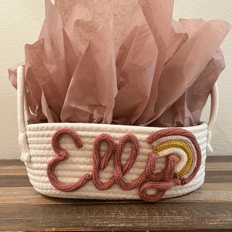 Customized Rope Basket Baby Shower Gift Baby Name With Rainbow