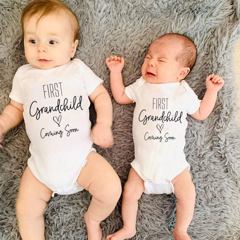 First Grandchild Baby bodysuit Grandparents Pregnancy Announcement Coming Soon
