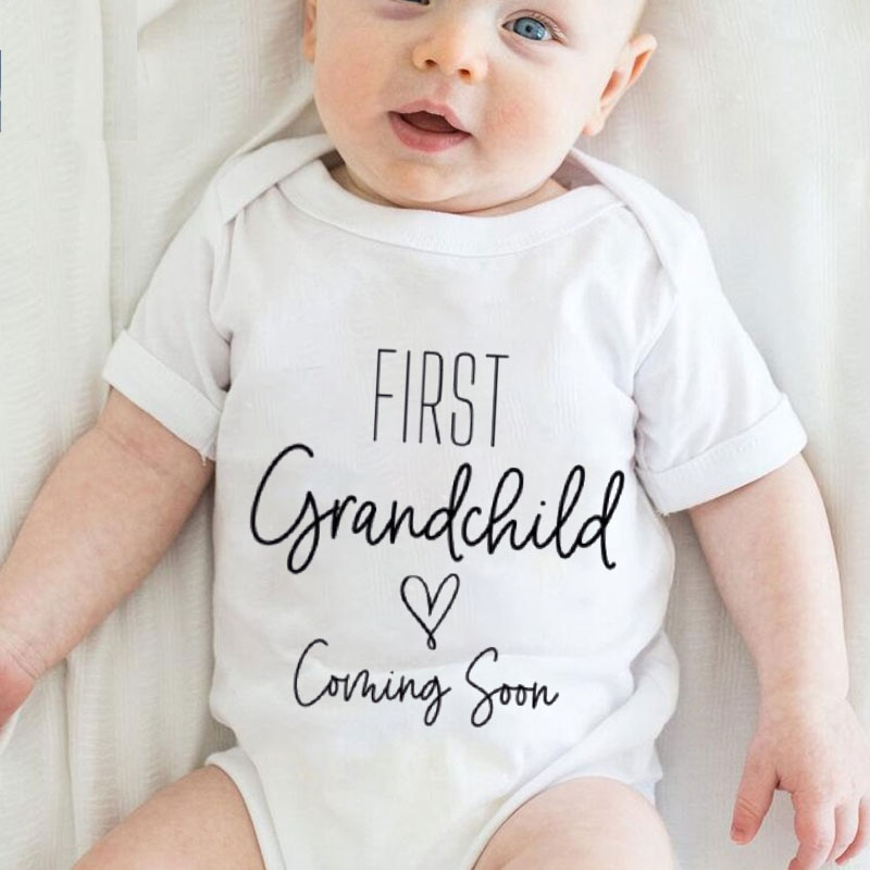 First Grandchild Baby bodysuit Grandparents Pregnancy Announcement Coming Soon