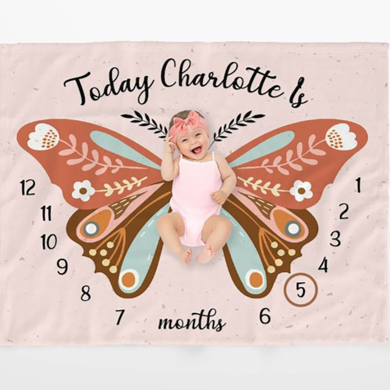 Butterfly Baby Girl Milestone Growth Blanket