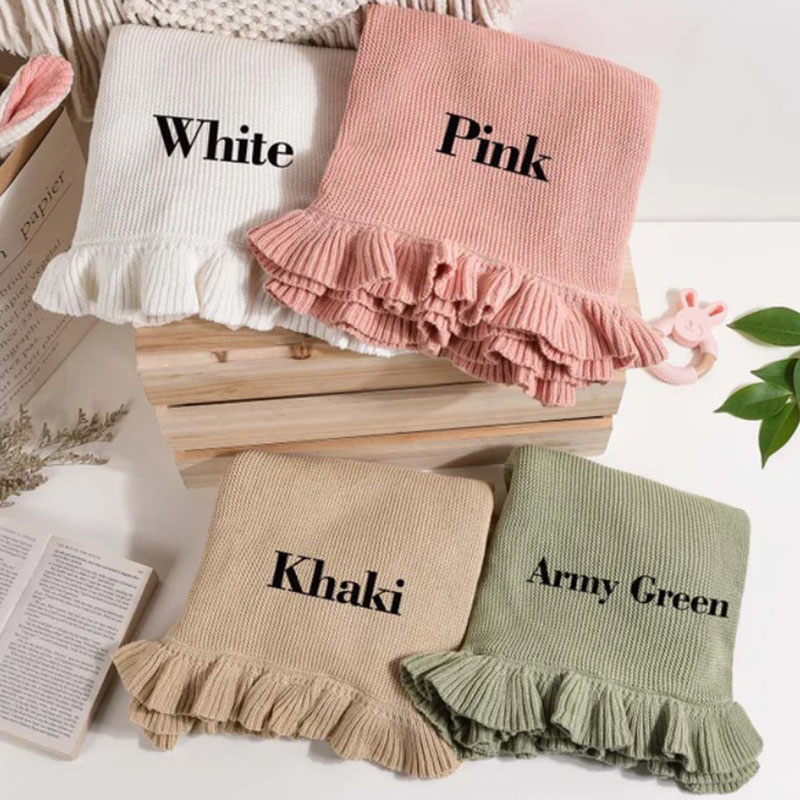 Knit Baby Blanket,Baby Gifts for New Mom,Baby Blanket with Name,Embroidered Baby Blanket