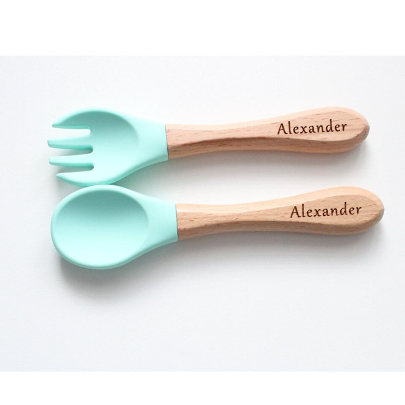 Personalised Silicone Cutlery Fork and Spoon Set Baby Gift