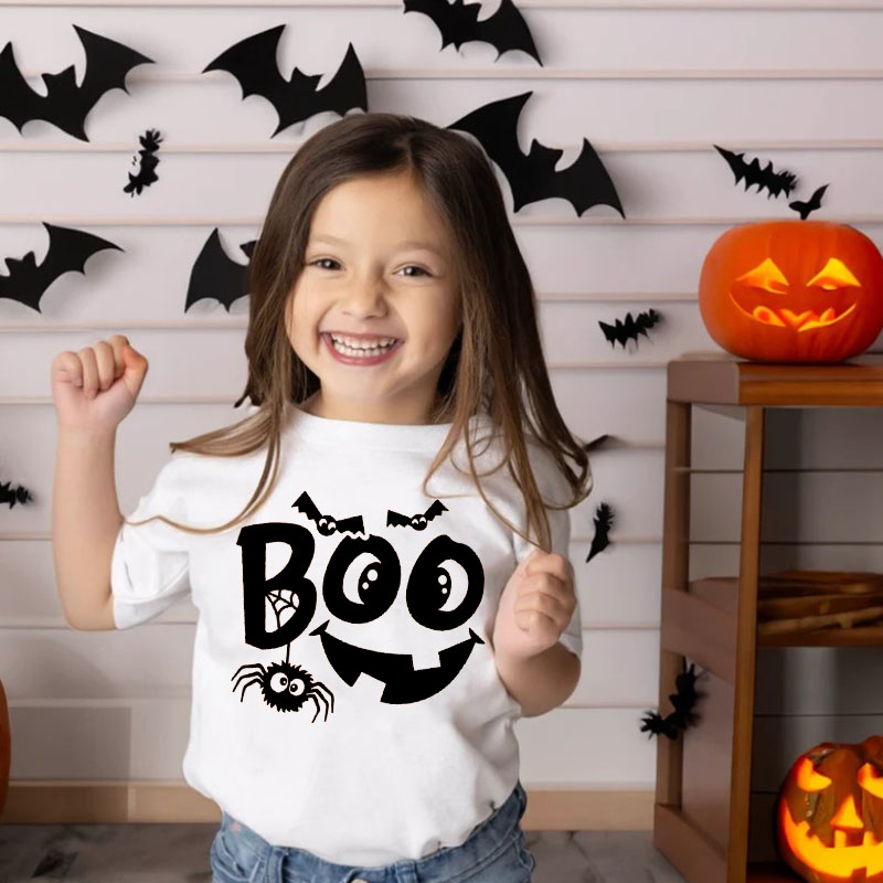 Kids Halloween Pumpkin Face Spider Shirt For Halloween